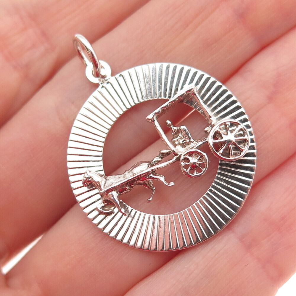 BERMUDA 925 Sterling Silver Vintage Carriage Charm Pendant